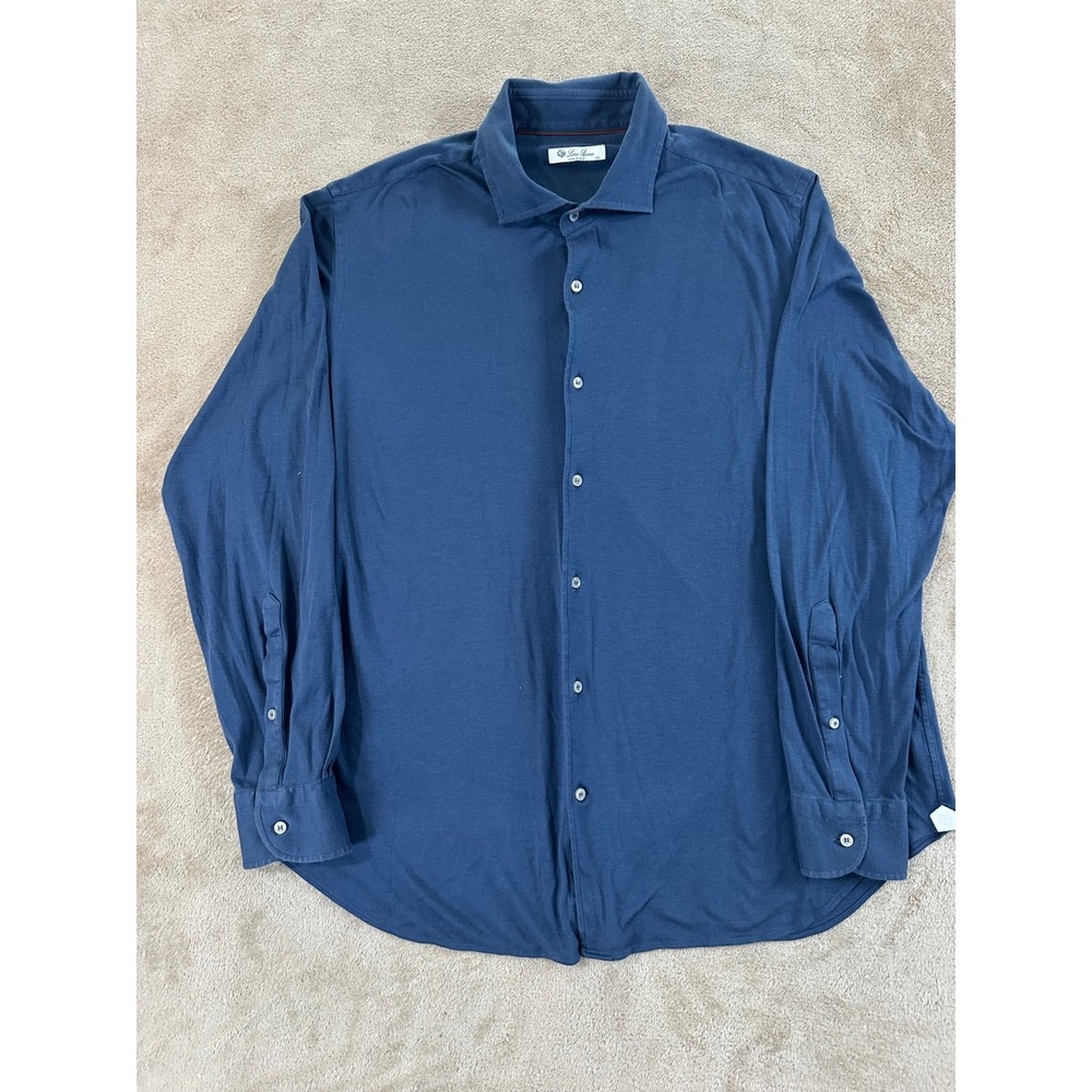 Loro Piana Shirt Men's 2XL Navy Blue Cotton Dress Shirt  Button up Italy EUC